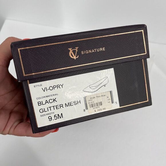 Vince Camuto Signature VI - Opry Kitten Heel Black Glitter Pumps size 9.5M - Picture 12 of 14